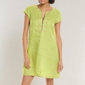 NWOT HIHO Linen Rachel Shift Dress in Chartreuse Designed in Tortola BVI sz Med